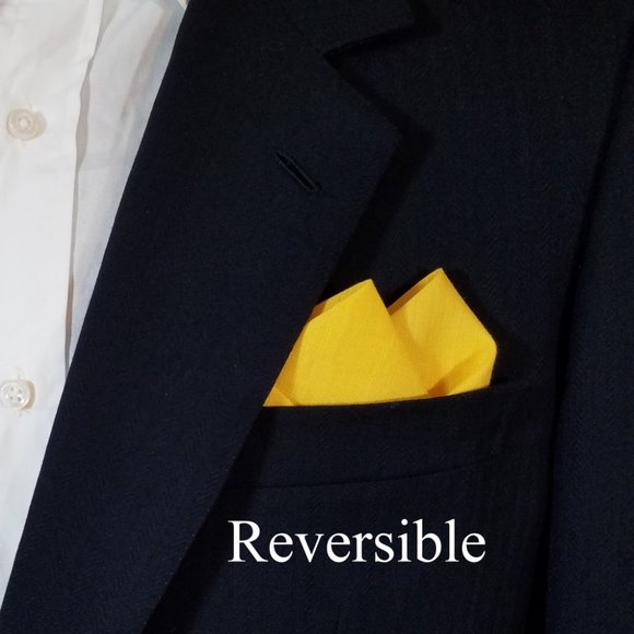 NEW - Yellow Linen Pre-Folded Pocket Square Handkerchief Insert - Picture 5 of 8